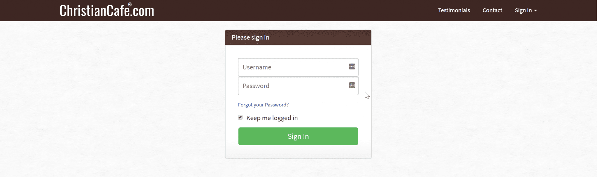 Christian Cafe Log In Page